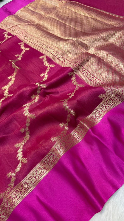 Handloom Banarasi Pure Tussar Silk Aada Design Mashru Border Saree