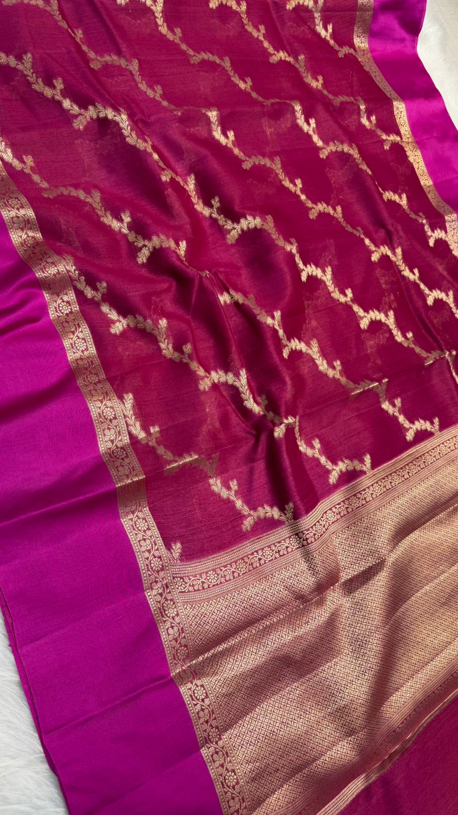 Handloom Banarasi Pure Tussar Silk Aada Design Mashru Border Saree