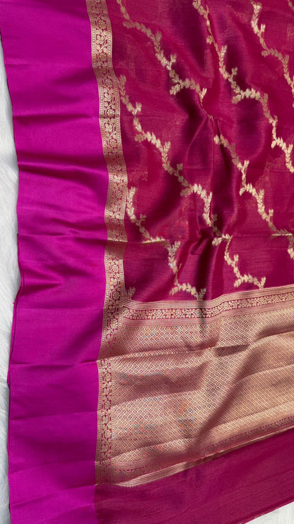 Handloom Banarasi Pure Tussar Silk Aada Design Mashru Border Saree