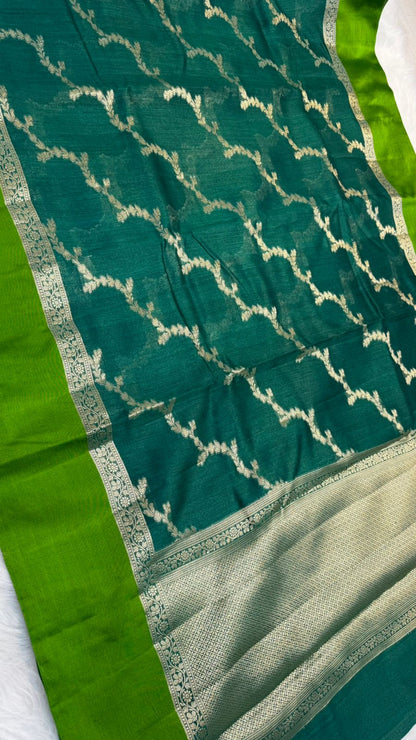 Handloom Banarasi Pure Tussar Silk Aada Design Mashru Border Saree