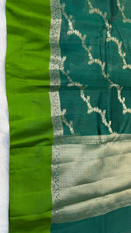 Handloom Banarasi Pure Tussar Silk Aada Design Mashru Border Saree