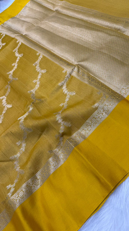 Handloom Banarasi Pure Tussar Silk Aada Design Mashru Border Saree