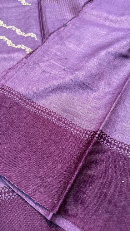 Handloom Banarasi Pure Tussar Silk Aada Design Katan Border Saree