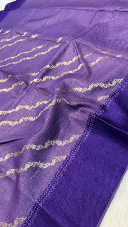 Handloom Banarasi Pure Tussar Silk Aada Design Katan Border Sare