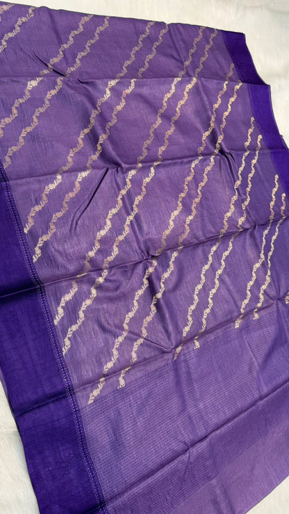 Handloom Banarasi Pure Tussar Silk Aada Design Katan Border Sare