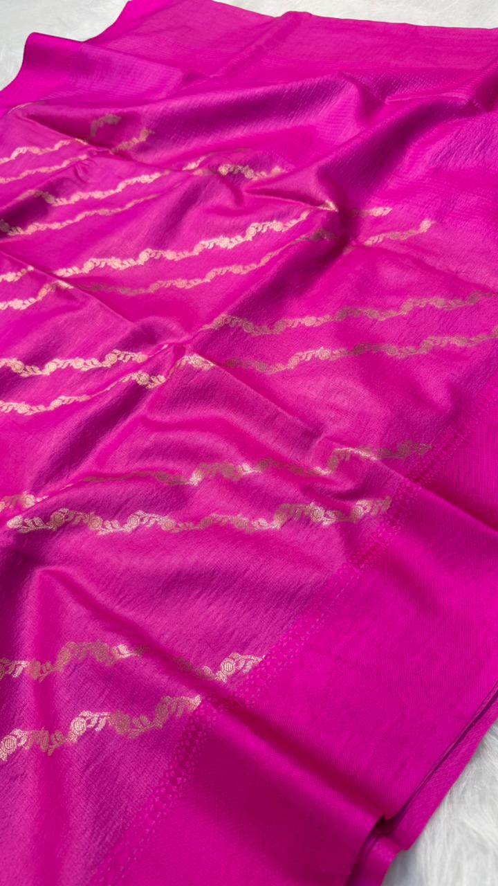 Handloom Banarasi Pure Tussar Silk Aada Design Katan Border Saree