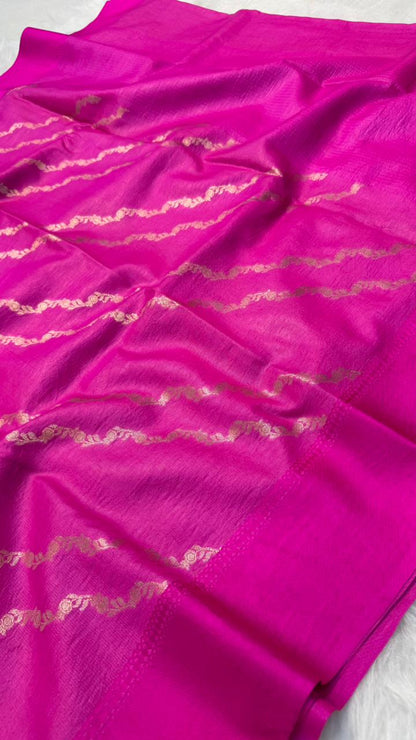 Handloom Banarasi Pure Tussar Silk Aada Design Katan Border Saree