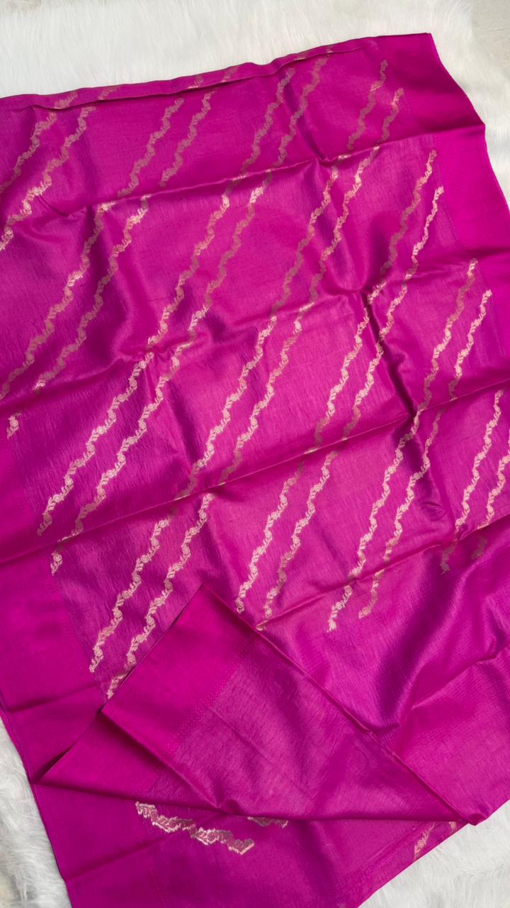 Handloom Banarasi Pure Tussar Silk Aada Design Katan Border Saree