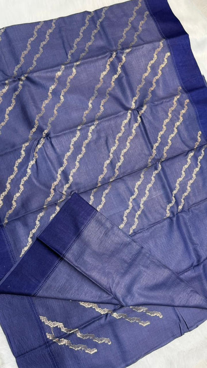 Handloom Banarasi Pure Tussar Silk Aada Design Katan Border Saree