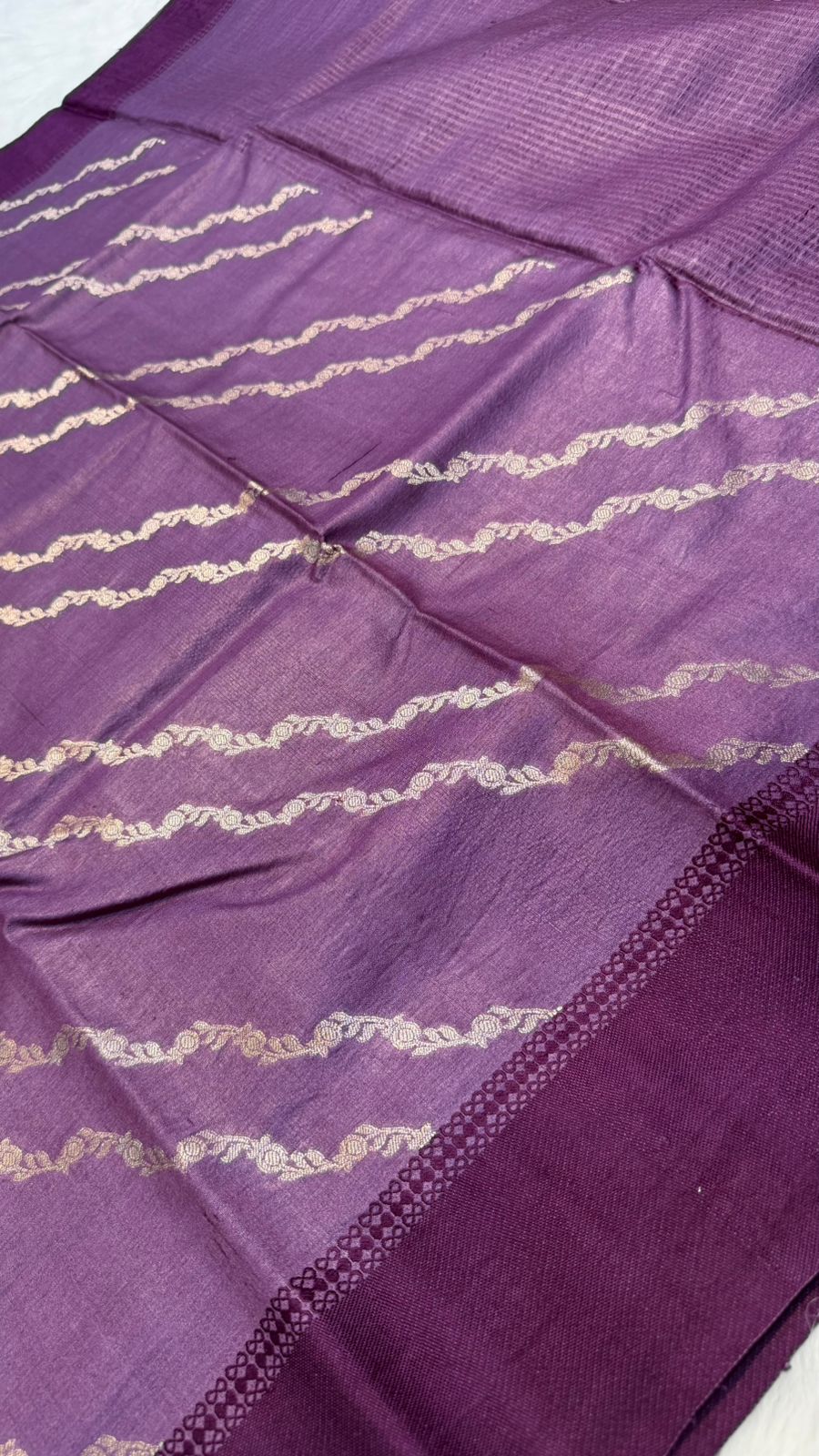 Handloom Banarasi Pure Tussar Silk Aada Design Katan Border Saree