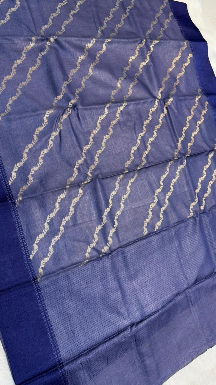 Handloom Banarasi Pure Tussar Silk Aada Design Katan Border Saree