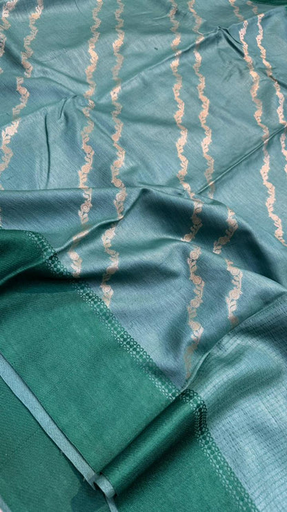 Handloom Banarasi Pure Tussar Silk Aada Design Katan Border Saree