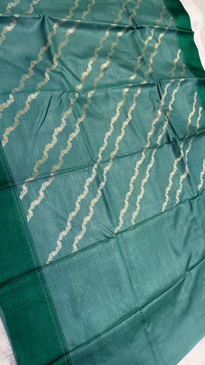 Handloom Banarasi Pure Tussar Silk Aada Design Katan Border Saree