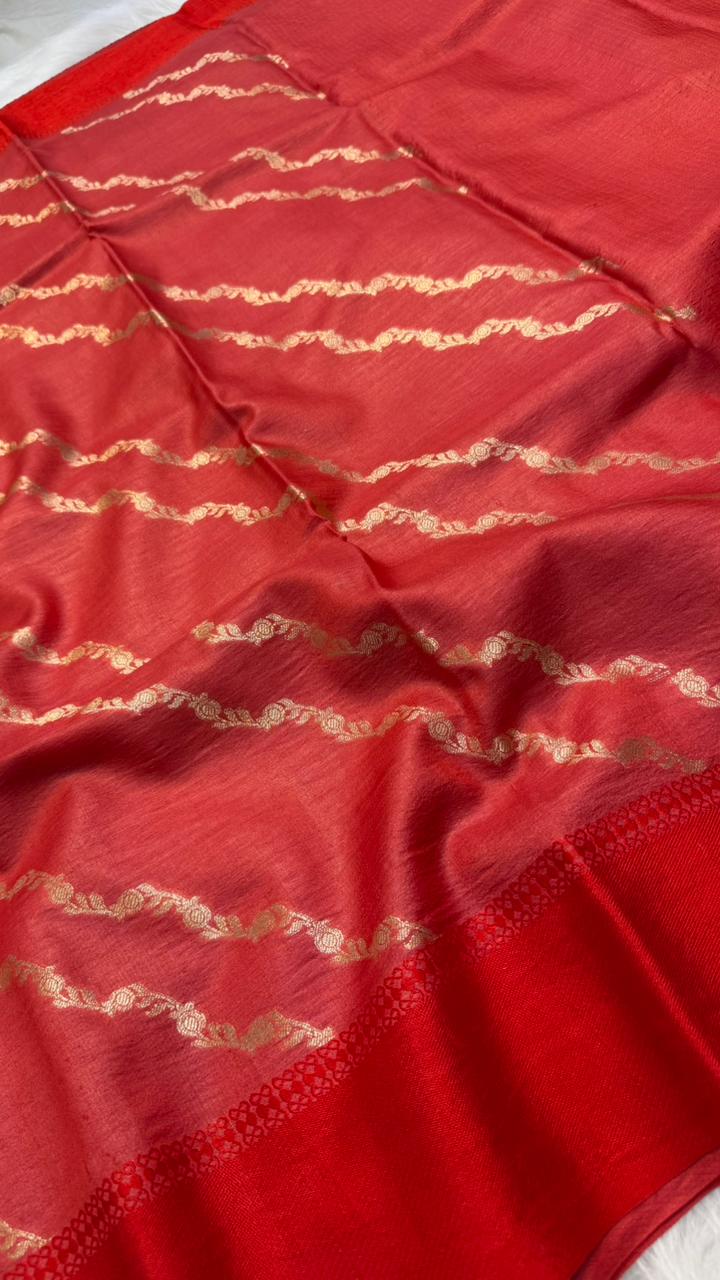 Handloom Banarasi Pure Tussar Silk Aada Design Katan Border Saree