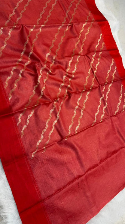 Handloom Banarasi Pure Tussar Silk Aada Design Katan Border Saree