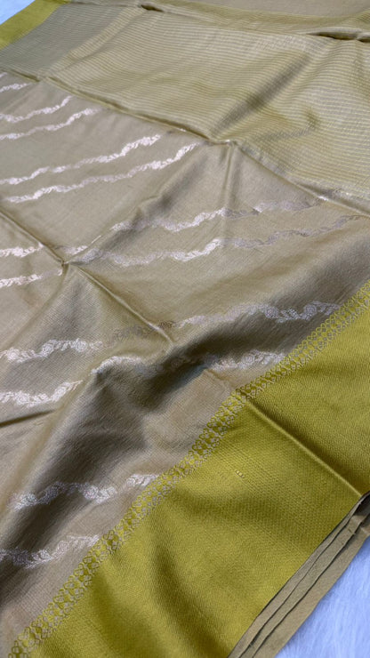 Handloom Banarasi Pure Tussar Silk Aada Design Katan Border Saree
