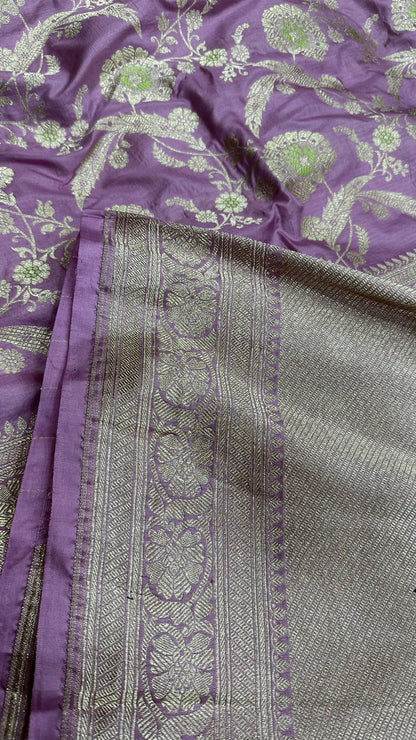 Handloom Pure Banarasi saree Katan Silk meenedar work...Lavender color