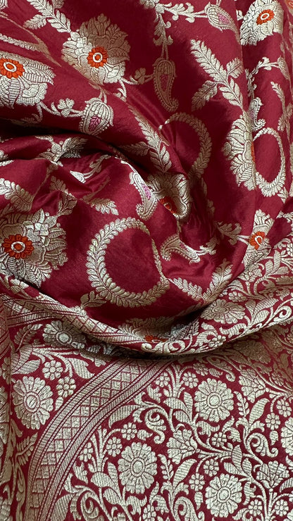 Handloom Pure Banarasi saree Katan Silk meenedar work...Maroon color