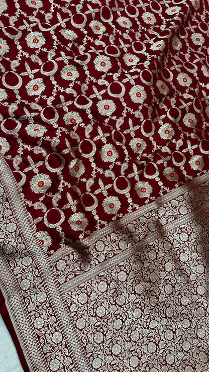 Handloom Pure Banarasi saree Katan Silk meenedar work...Maroon color