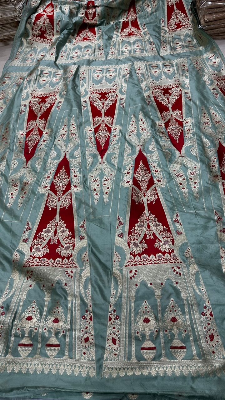 Handloom Banarasi katan silk lehenga...Sky blue color