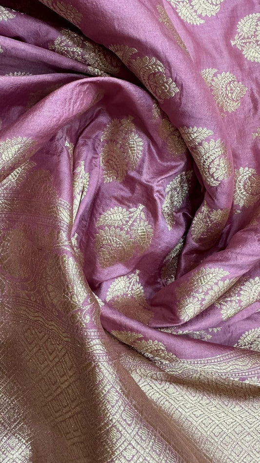 Handloom Pure Banarasi katan silk zari buti saree...lavender color