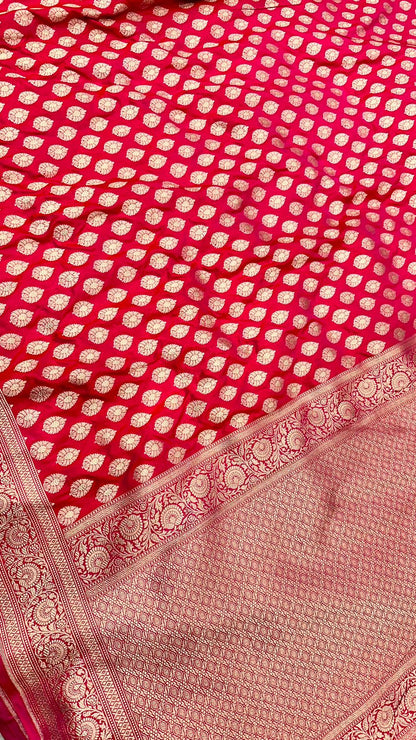 Handloom Pure Banarasi katan silk Zari Buti Saree...Dual tone color…Rani by orange