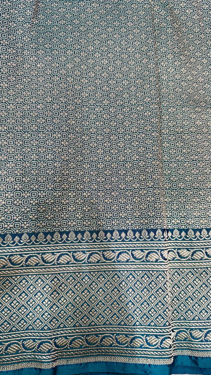 Handloom Pure Banarasi Katan Silk meenedar work saree...Peacock blue color