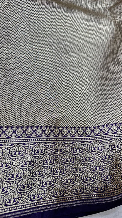 Handloom Pure Banarasi katan silk meenedar work saree...Navy blue color