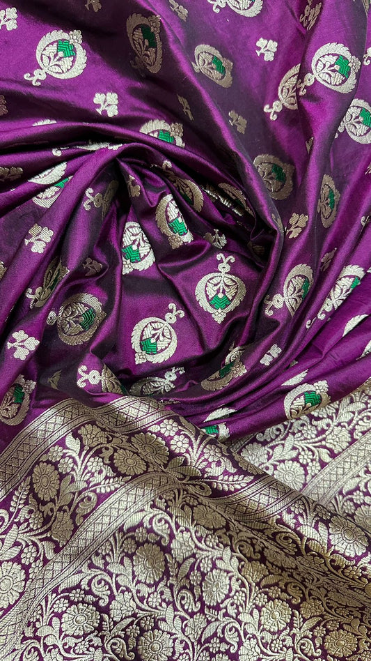 Handloom Pure Banarasi Katan silk Meena work saree...Magenta color