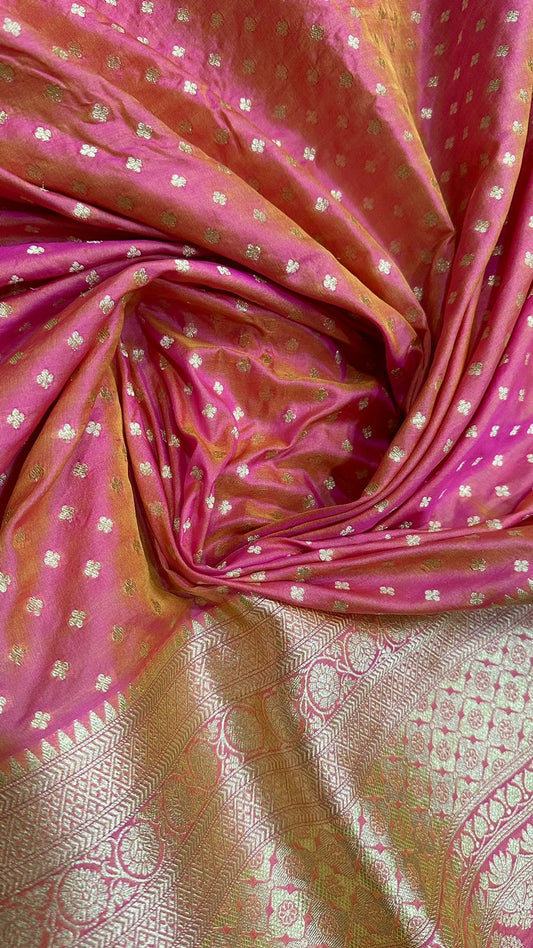 Handloom Pure banarasi katan silk saree...Dual tone color rani by orange