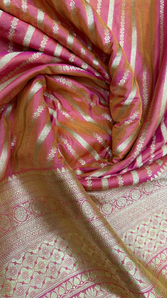 Handloom Pure banarasi katan silk saree...Dual tone color orange by rani