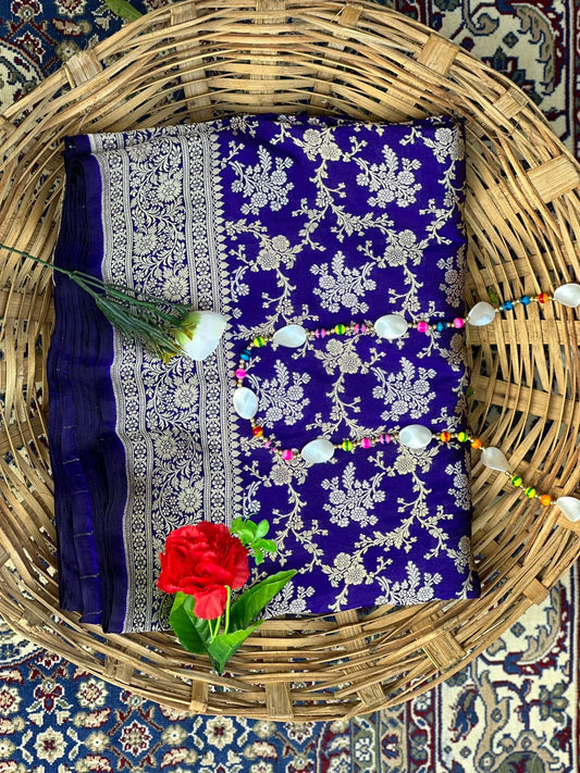 Handloom Pure banarasi katan silk jangla saree…Royal blue color