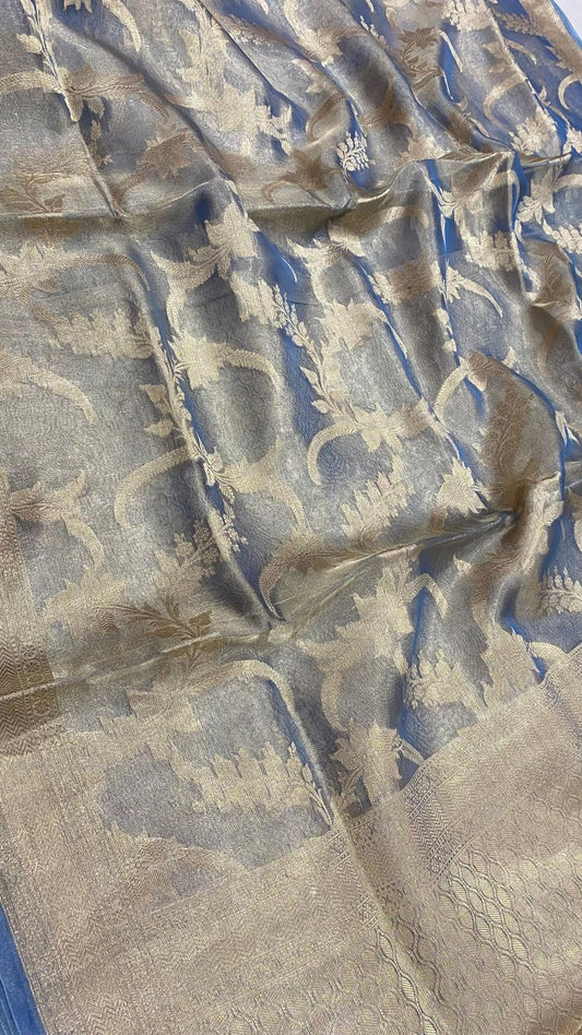 Pure Tissue silk jaal design saree...Sky blue color