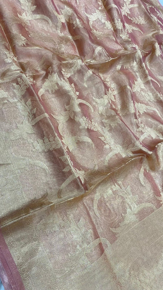 Pure Tissue silk jaal design saree...Baby pink color