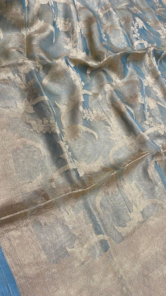 Pure Tissue silk jaal design saree...Sky blue color