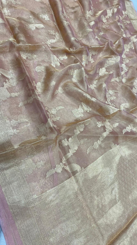 Pure Tissue silk jaal design saree...Baby pink