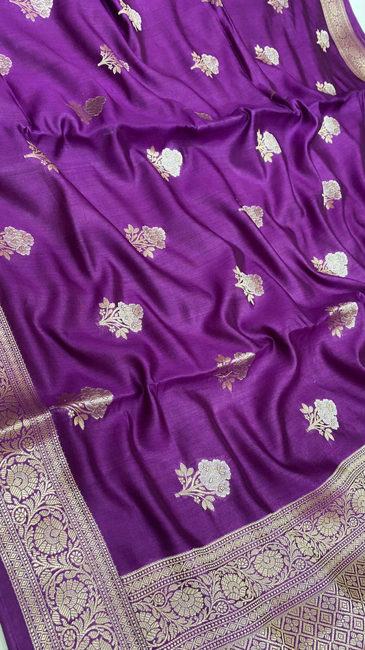 Pure Spun (chiniya) silk flower zari buti work saree…Light magenta