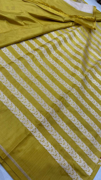 Handloom Pure Banarasi Katan Silk suit set 3 pcs...Mustard color