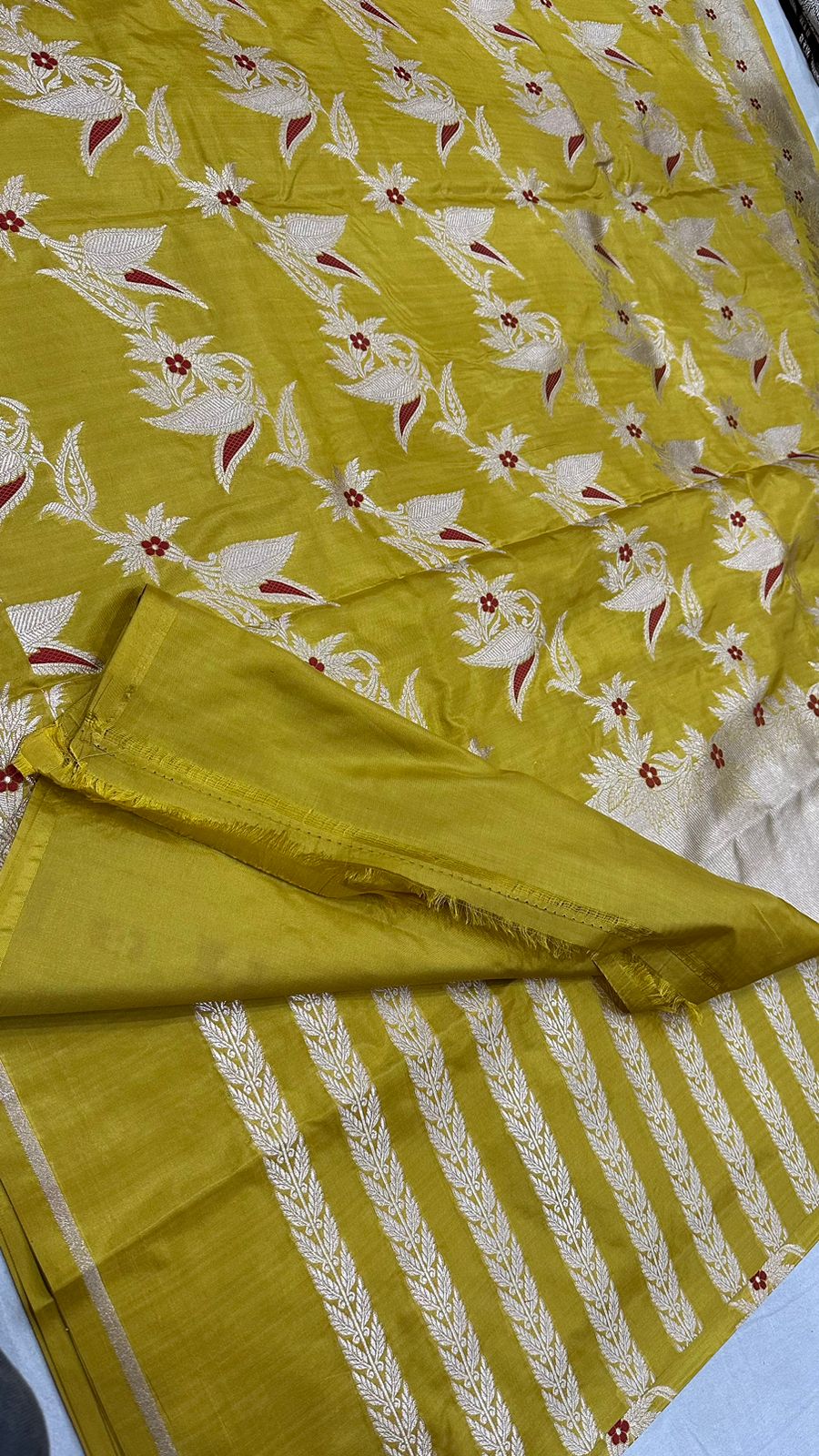 Handloom Pure Banarasi Katan Silk suit set 3 pcs...Mustard color