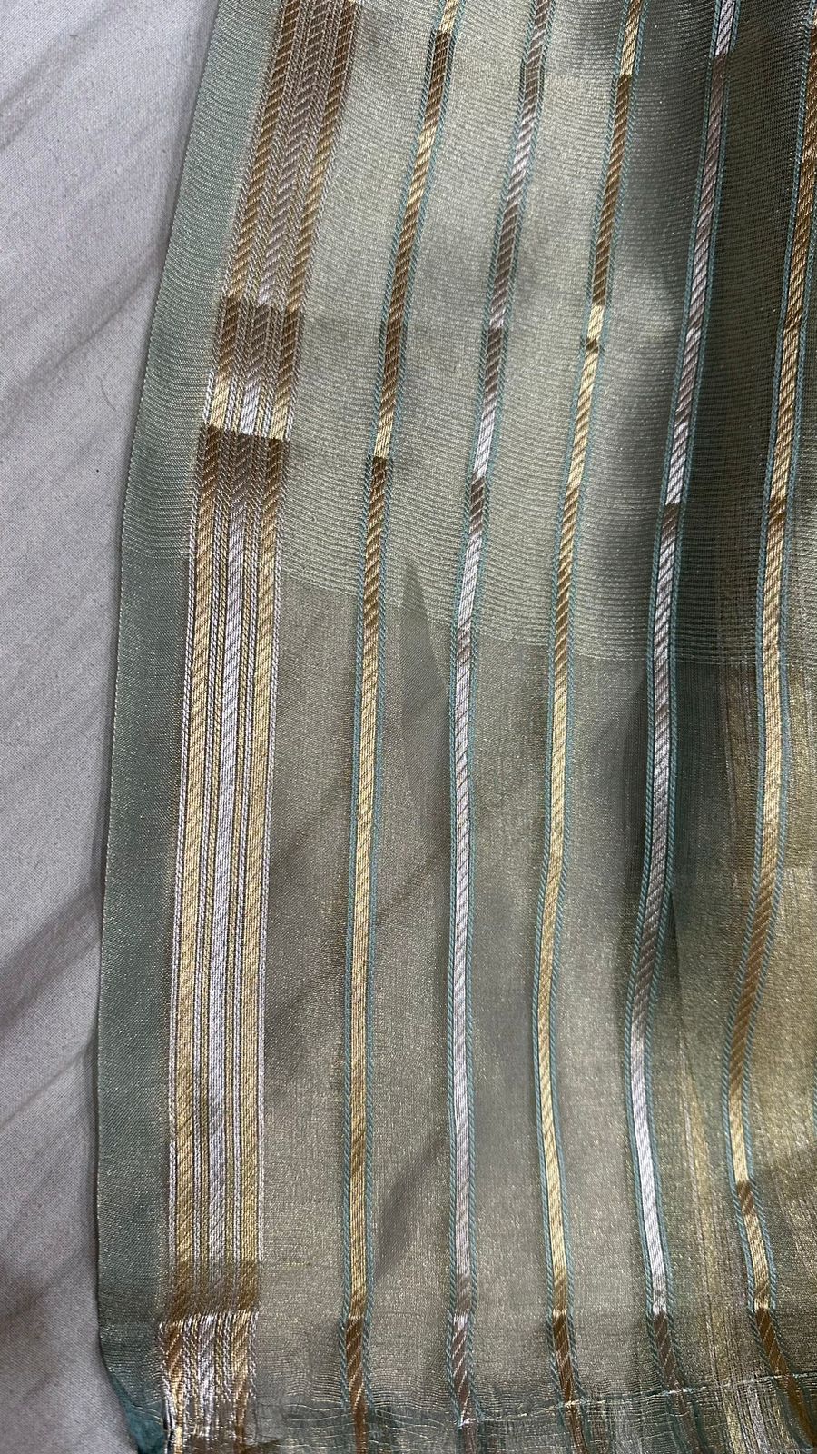 Saree Pure Tissue Silk Silver and Gold Zari lines...Pastel green color