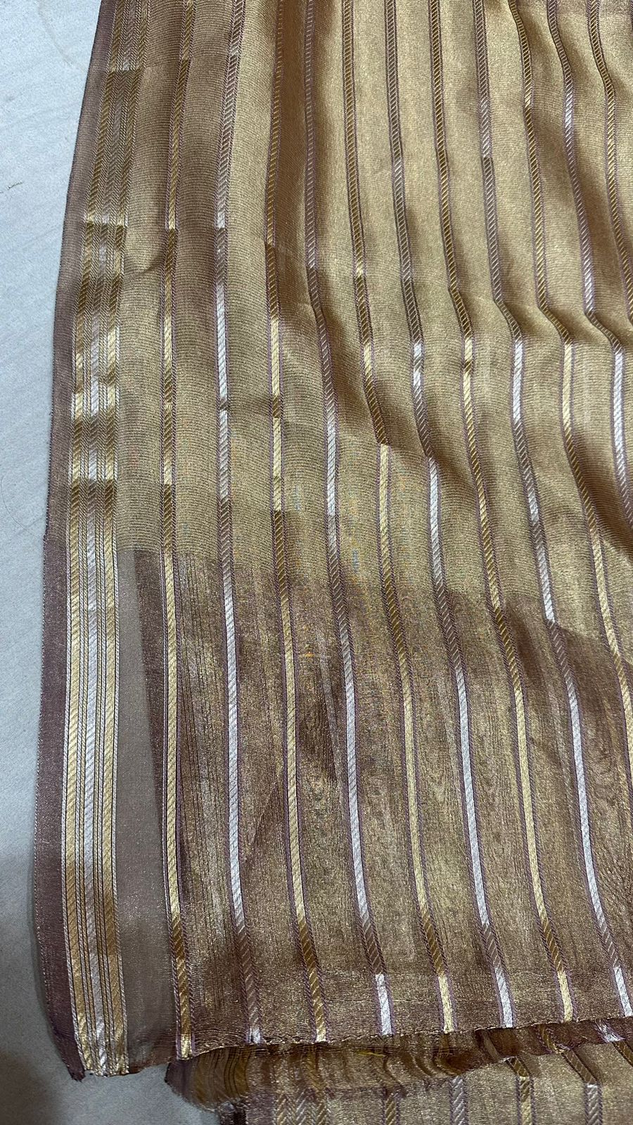 Saree Pure Tissue Silk Silver and Gold Zari lines...Pastel purple color