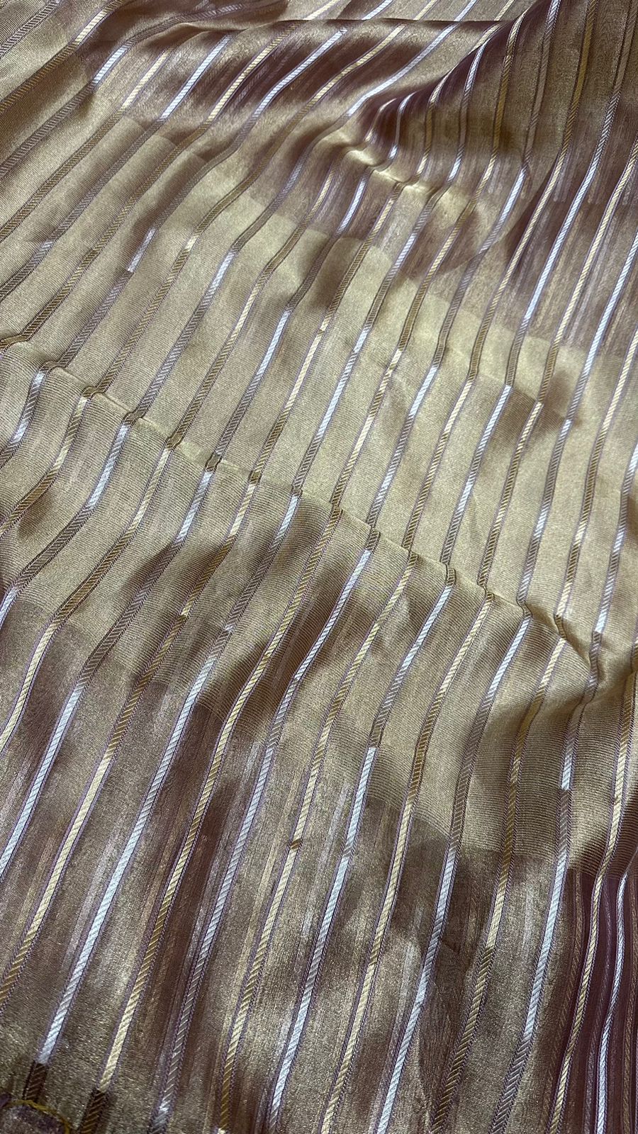 Saree Pure Tissue Silk Silver and Gold Zari lines...Pastel purple color