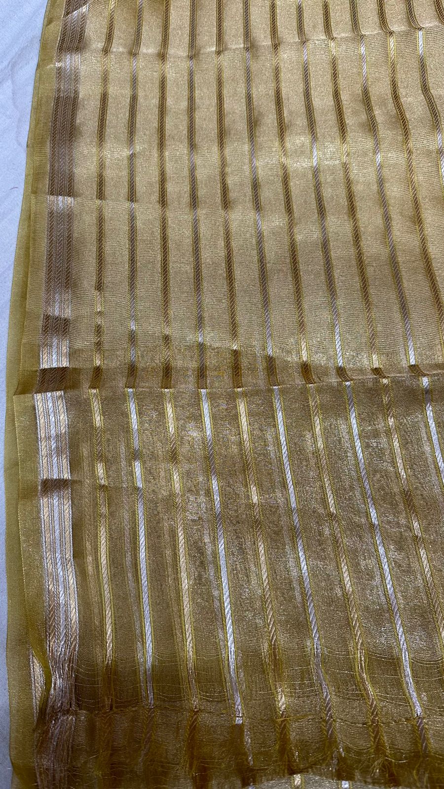 Saree Pure Tissue Silk Silver and Gold Zari lines...Pastel gold color