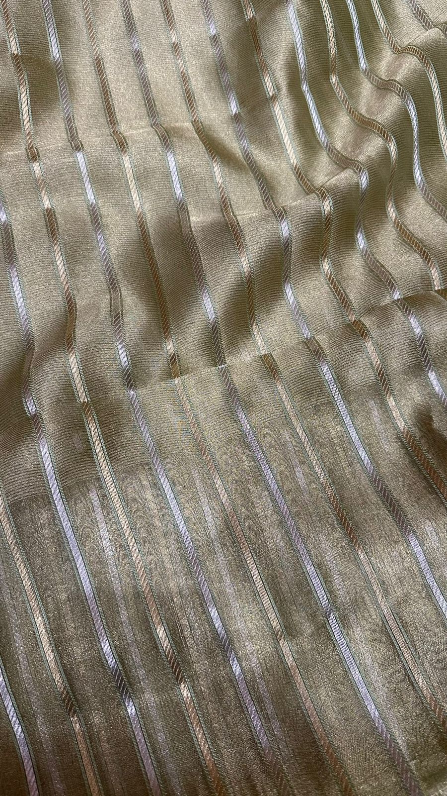 Saree Pure Tissue Silk Silver and Gold Zari lines...Pastel green color