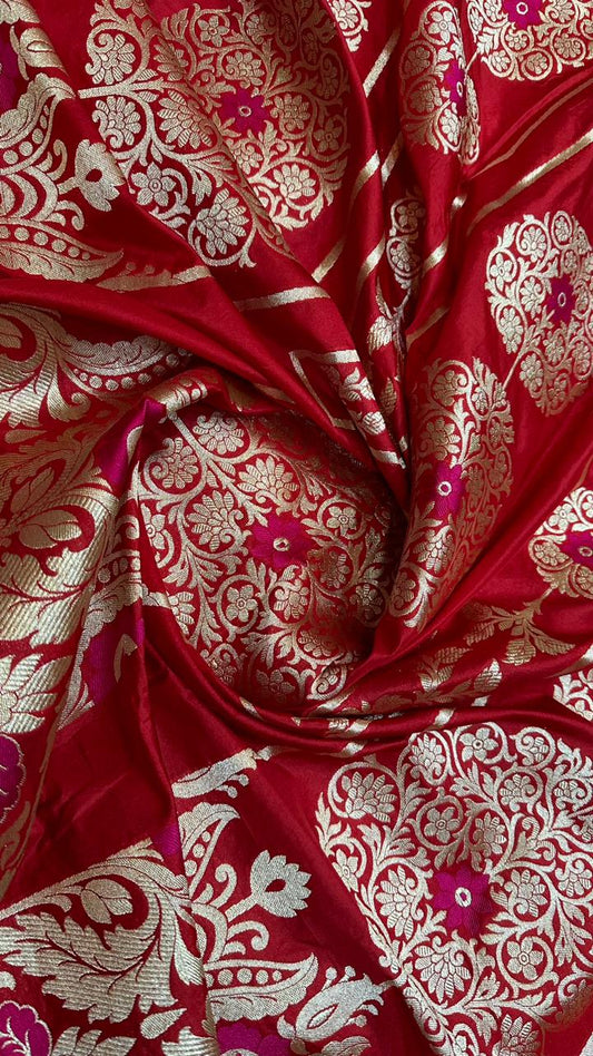 Handloom Pure banarasi katan silk minedar lehenga…red color