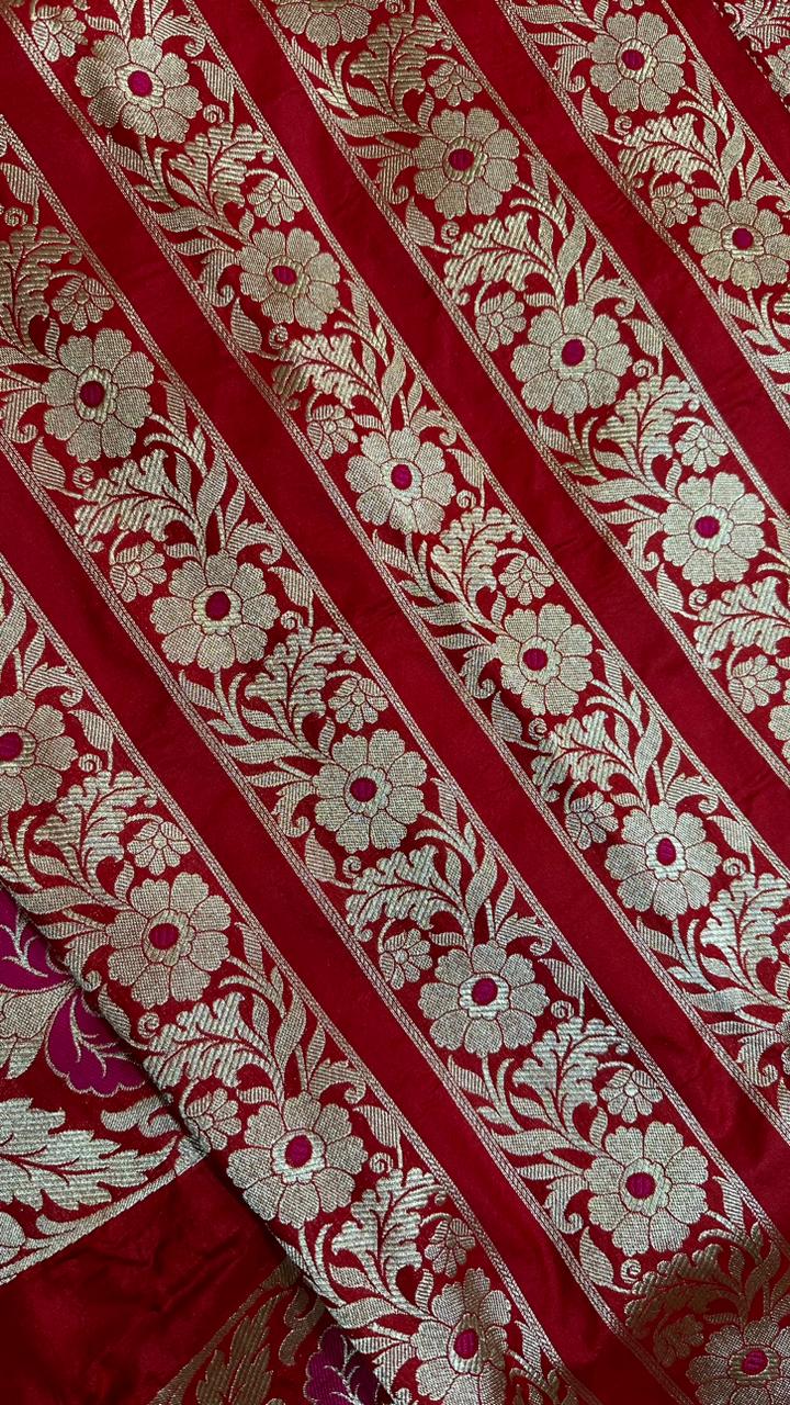 Handloom Pure banarasi katan silk minedar lehenga…red color