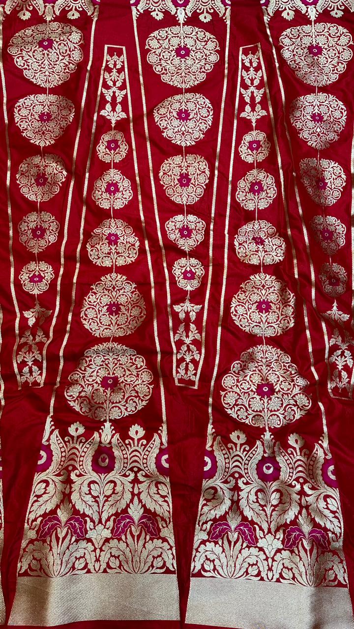 Handloom Pure banarasi katan silk minedar lehenga…red color