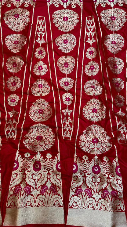 Handloom Pure banarasi katan silk minedar lehenga…red color