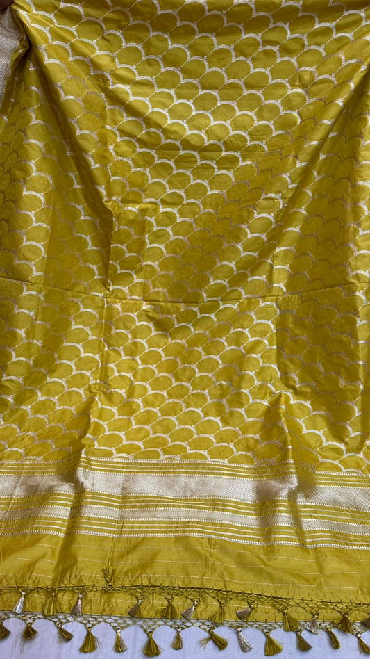 Handloom Pure Banarasi Katan Silk Dupatta…Mustard color