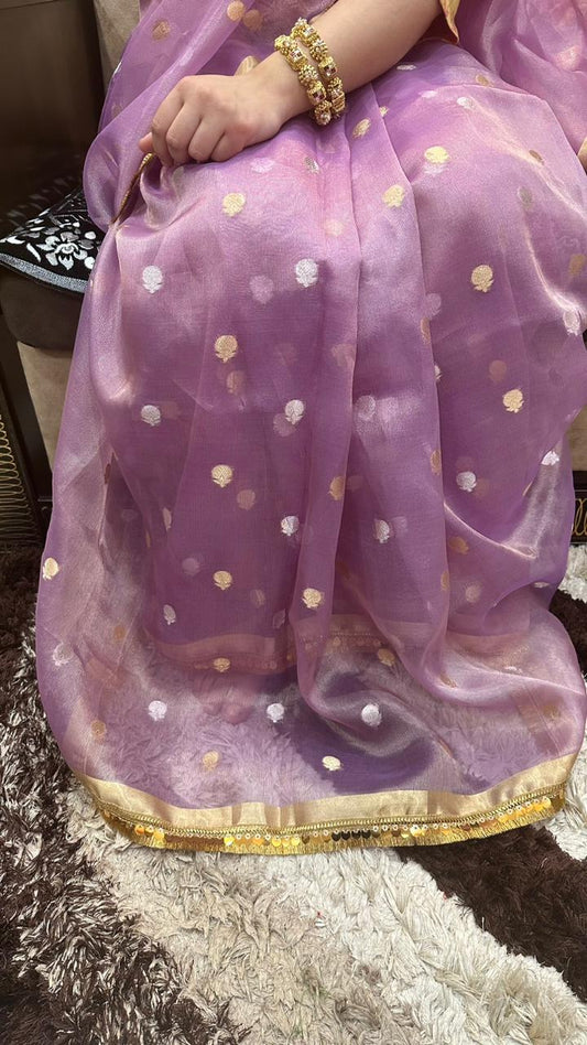 Pure Banarasi Kora Tissue Silk Saree...Lavender color